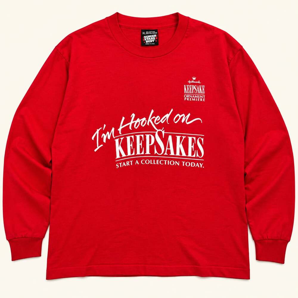 Vtg Hallmark Keepsake Single Stitch Red Long Sleeve Shirt USA XL Screen Stars